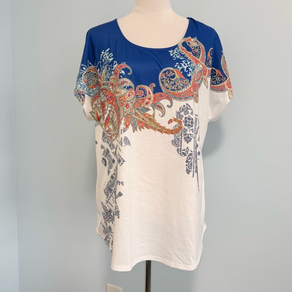 Zenergy by Chico's Paisley Print White Top Size 2- large